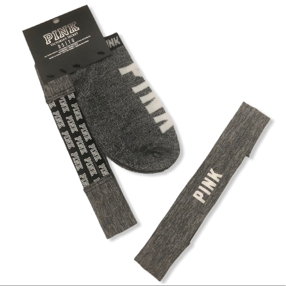 Victoria’s Secret PINK Sport Gray Socks + Matching Headband Hair Band Combo